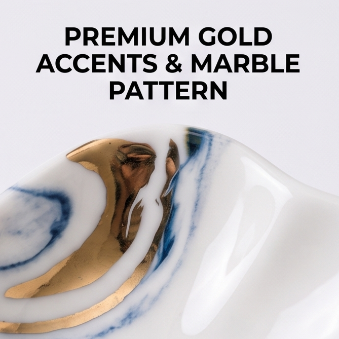 Blue Marble-Pattern Ceramic Spoon Rest with Gold Accents