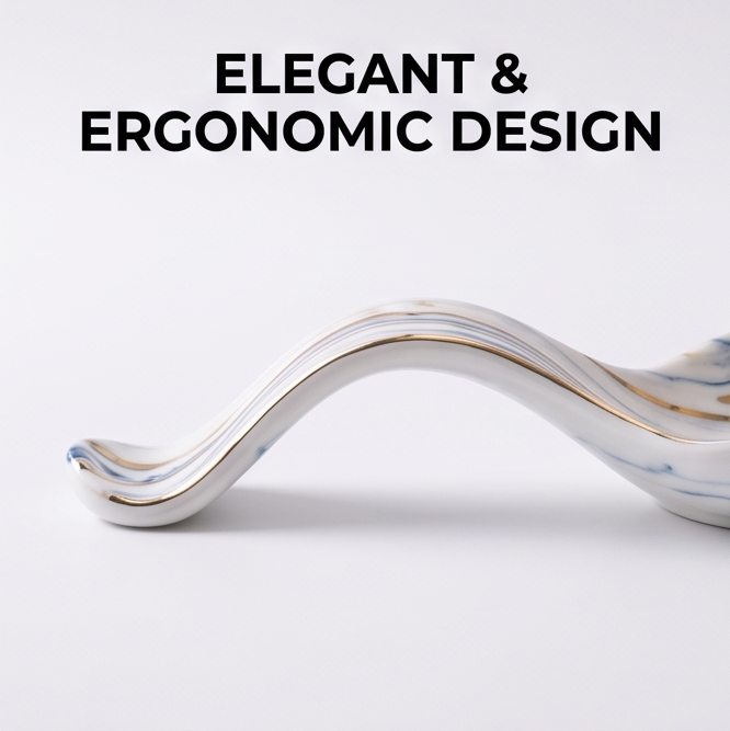Blue Marble-Pattern Ceramic Spoon Rest with Gold Accents