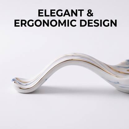 Blue Marble-Pattern Ceramic Spoon Rest with Gold Accents