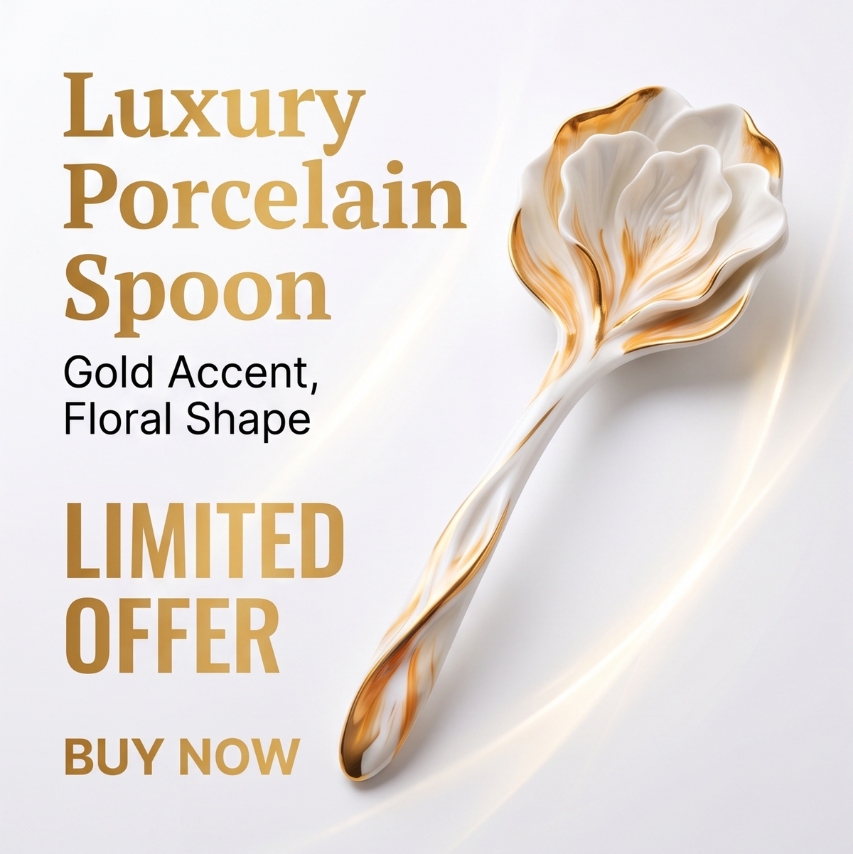 White Floral Porcelain Spoon with Gold Accents