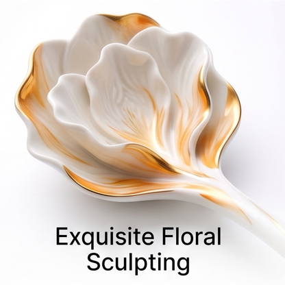 White Floral Porcelain Spoon with Gold Accents