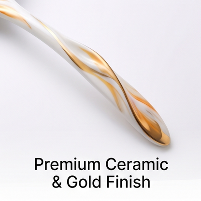 White Floral Porcelain Spoon with Gold Accents