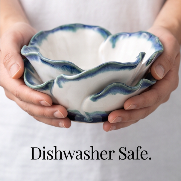 Blue-Edged Petal Ceramic Serving Bowl