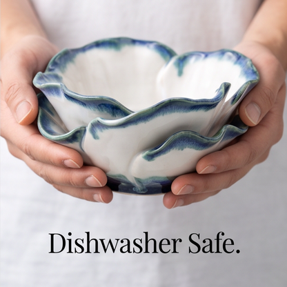 Blue-Edged Petal Ceramic Serving Bowl