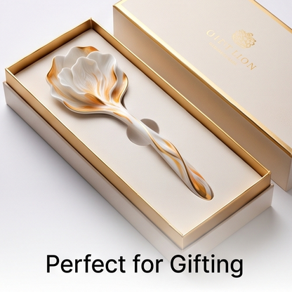 White Floral Porcelain Spoon with Gold Accents
