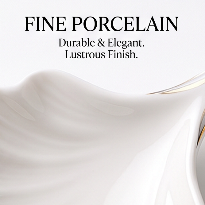 White Shell-Shaped Porcelain Dessert Spoon with Gold Trim
