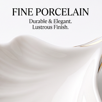 White Shell-Shaped Porcelain Dessert Spoon with Gold Trim