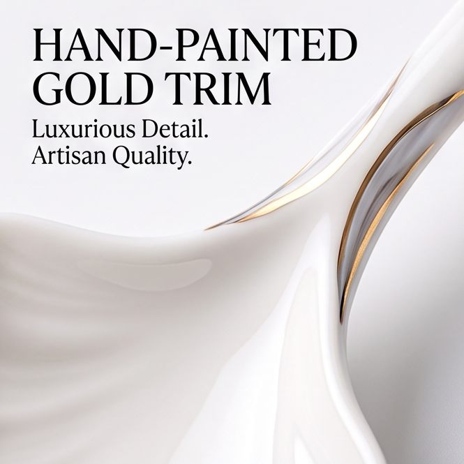 White Shell-Shaped Porcelain Dessert Spoon with Gold Trim