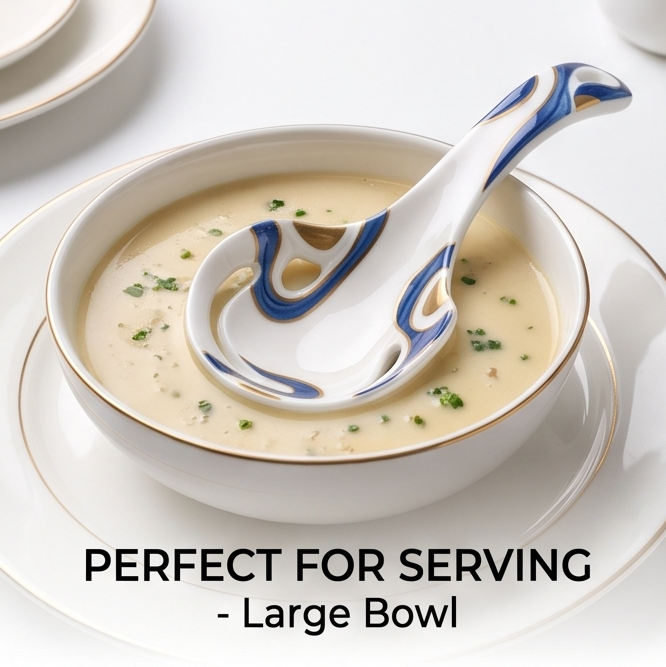 Blue and Gold Ceramic Serving Ladle with Curved Handle