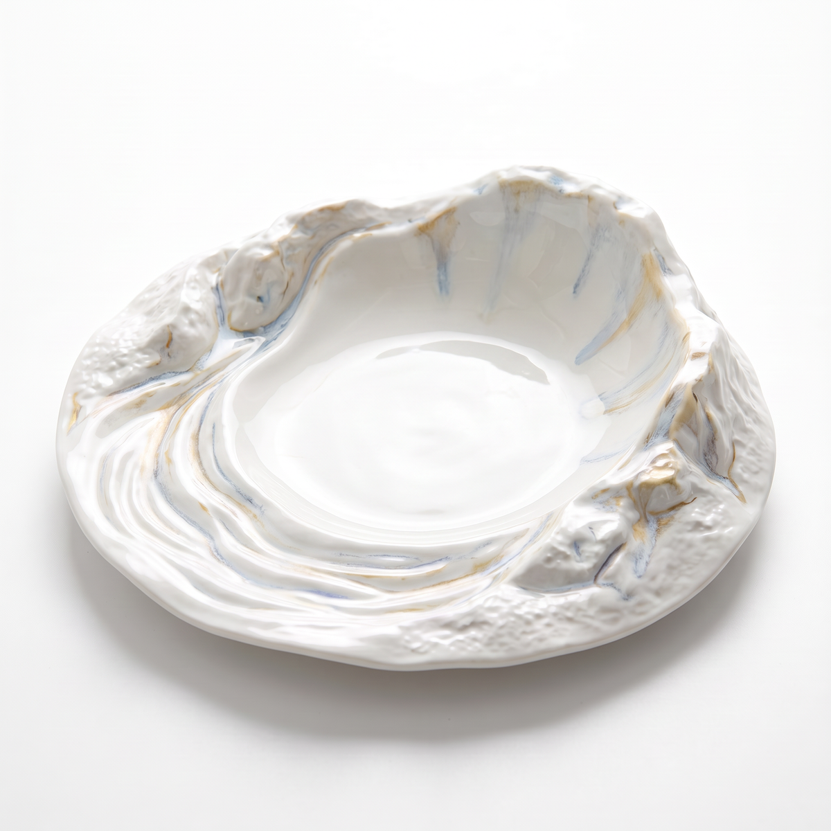 Ocean Waves Collection Luxury White Oyster Ceramic Plate