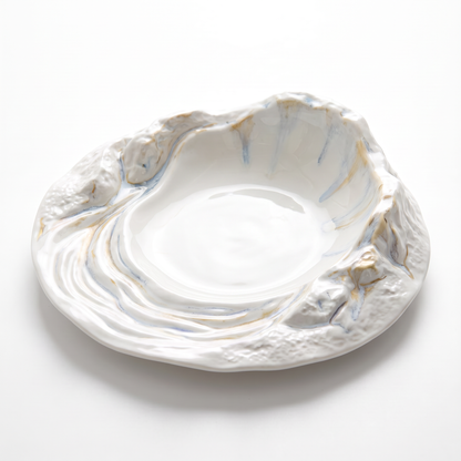 Ocean Waves Collection Luxury White Oyster Ceramic Plate