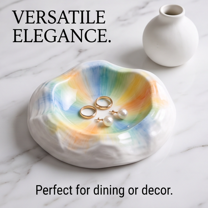 Artisanal Cloud Bowl - Hand-Painted Rainbow Glaze