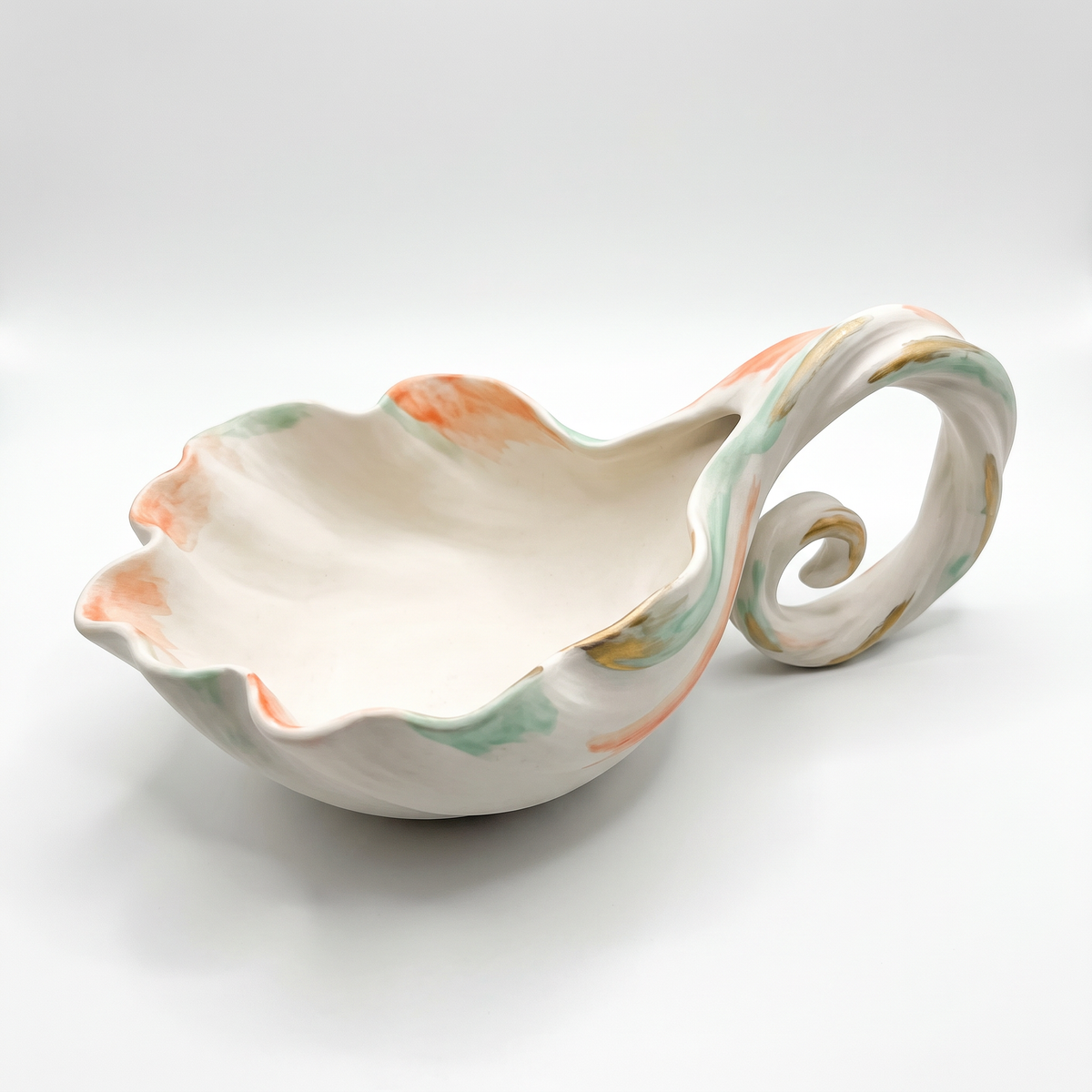 Scalloped Ceramic Serving Spoon with Scroll Handle
