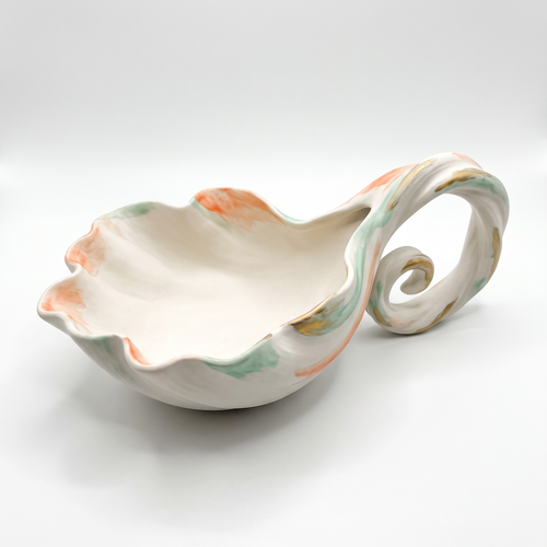 Scalloped Ceramic Serving Spoon with Scroll Handle