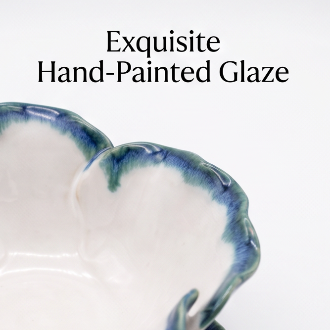 Blue-Edged Petal Ceramic Serving Bowl