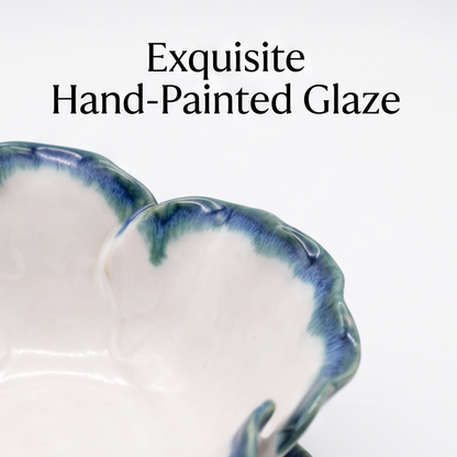 Blue-Edged Petal Ceramic Serving Bowl