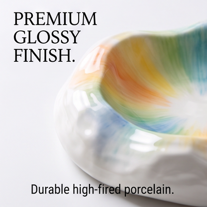Artisanal Cloud Bowl - Hand-Painted Rainbow Glaze