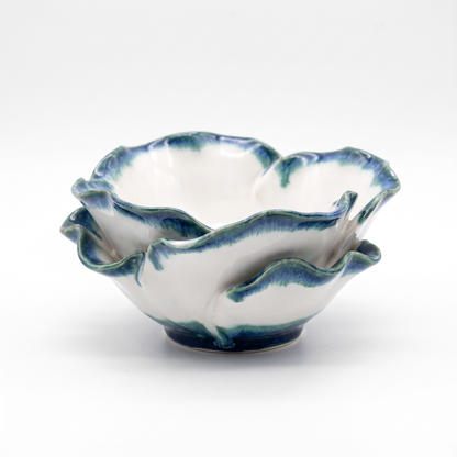 Blue-Edged Petal Ceramic Serving Bowl