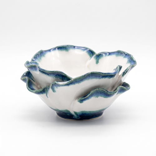 Blue-Edged Petal Ceramic Serving Bowl