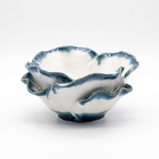 Blue-Edged Petal Ceramic Serving Bowl
