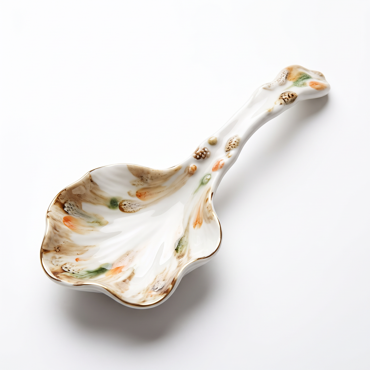 Shell-Shaped Ceramic Spoon with Gold Trim