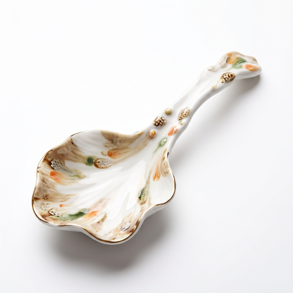 Shell-Shaped Ceramic Spoon with Gold Trim