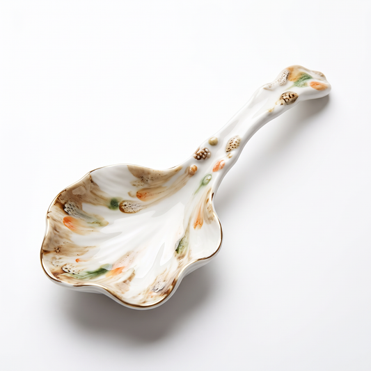 Shell-Shaped Ceramic Spoon with Gold Trim