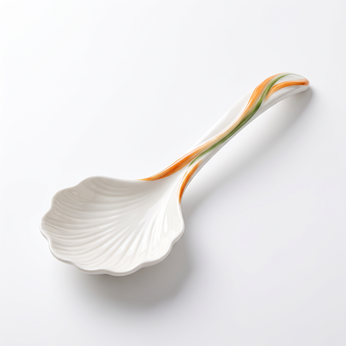 White Shell-Shaped Ceramic Spoon with Curved Handle