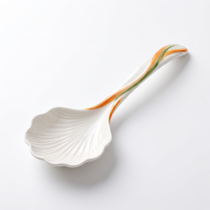 White Shell-Shaped Ceramic Spoon with Curved Handle