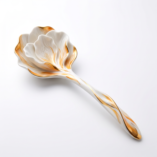 White Floral Porcelain Spoon with Gold Accents