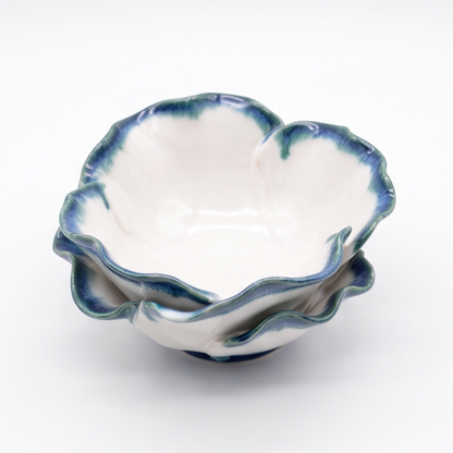 Blue-Edged Petal Ceramic Serving Bowl